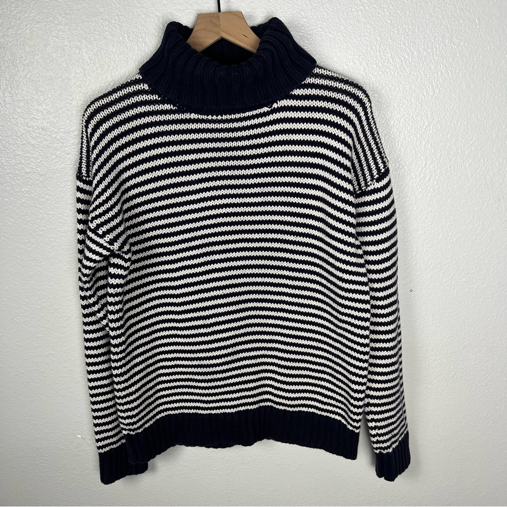 Juicy Couture, 100% cotton navy blue & white striped knit turtleneck sweater XL